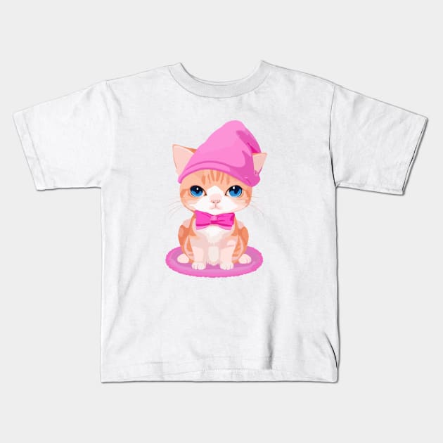 kitten with cap Kids T-Shirt by designfurry 